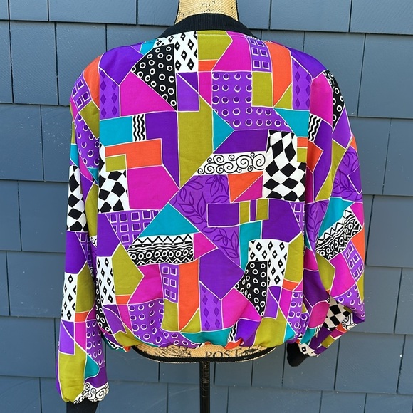 Vintage notations windbreaker jacket, 80s bright colors, purple pink fun 1X - Picture 6 of 9